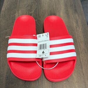 Adidas Red and White Slides